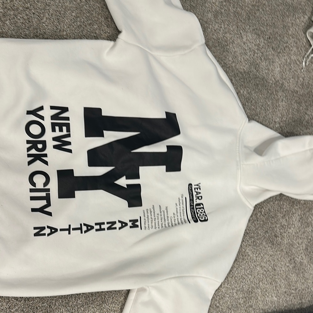 White Hoodie with Black New York City Print